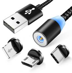 AM23 | 3v1 1M | Magnetický USB nabíjecí kabel pro telefon | Rychlé nabíjení 3.0 2,4A