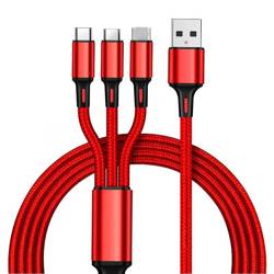 UC08-1.2M-3in1-Červená | Kabel 3v1 | USB – Micro USB, iPhone Lightning, Type-C