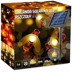 BEE-20LED-5M | Girlanda solarna LED Pszczoły 20 LED lampa ogrodowa wbijana 5m