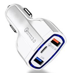 CA-005 | Szybka ładowarka samochodowa 2x USB 1x Type-C | Szybkie ładowanie Quick Charge 3.0 | Ambient LED