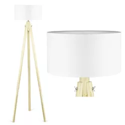 DYT-L150 | Biała lampa podłogowa | Boho oświetlenie do salonu, sypialni | Biała lampa stojąca z drewnianym stelażem