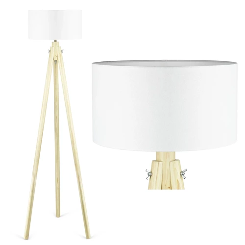 DYT-L150 | Biała lampa podłogowa | Boho oświetlenie do salonu, sypialni | Biała lampa stojąca z drewnianym stelażem