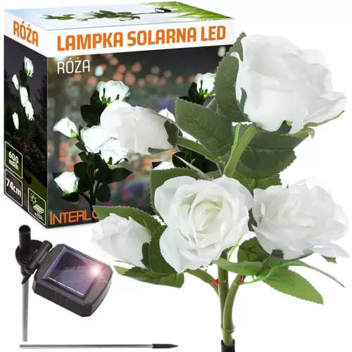 FLD-35-WHITE | Kwiatek solarny | Ogrodowa lampa solarna LED Róże białe | 74 cm, 600 mAh