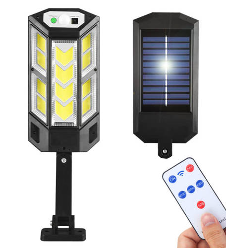 LD-05-M | Ogrodowa lampa solarna LED z czujnikiem ruchu i zmierzchu w rozmiarze M | IP65 | 124 diody LED COB | Pilot IR
