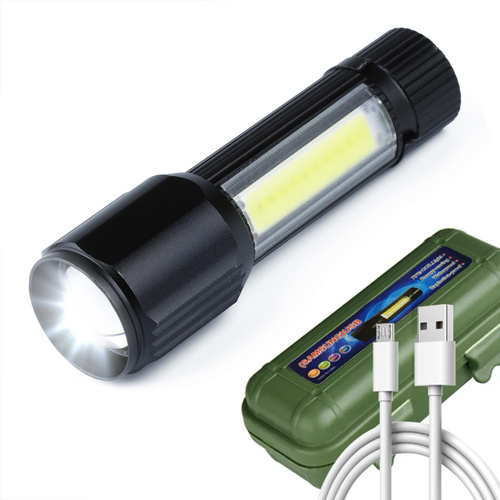 TL-502 | Маленький алюмінієвий світлодіодний тактичний ліхтарик XPE Q5 CREE + COB | функція масштабування, вбудована акумуляторна батарея, кабель micro USB, сумка | 800лм, 3 режими освітлення